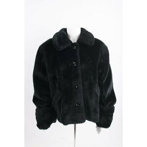 Michael Simon New York Womans Black Faux Fur Jacket Coat Size Large Button Front